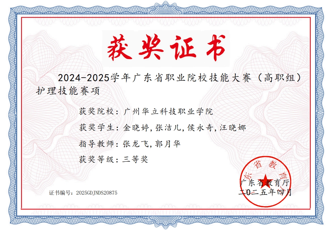 護理技能（三等獎，學生獲獎）